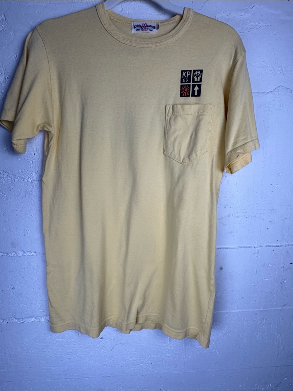 Kapitol Goodwear Colab Rare Men's Yellow Pocket T-Shirt Graphics M Vintage Human